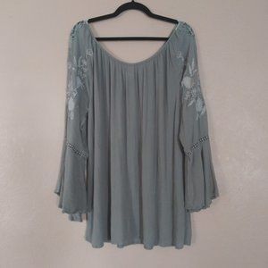 Sweet Magnolia Light Green Boho Long Sleeve Blouse Women's Large